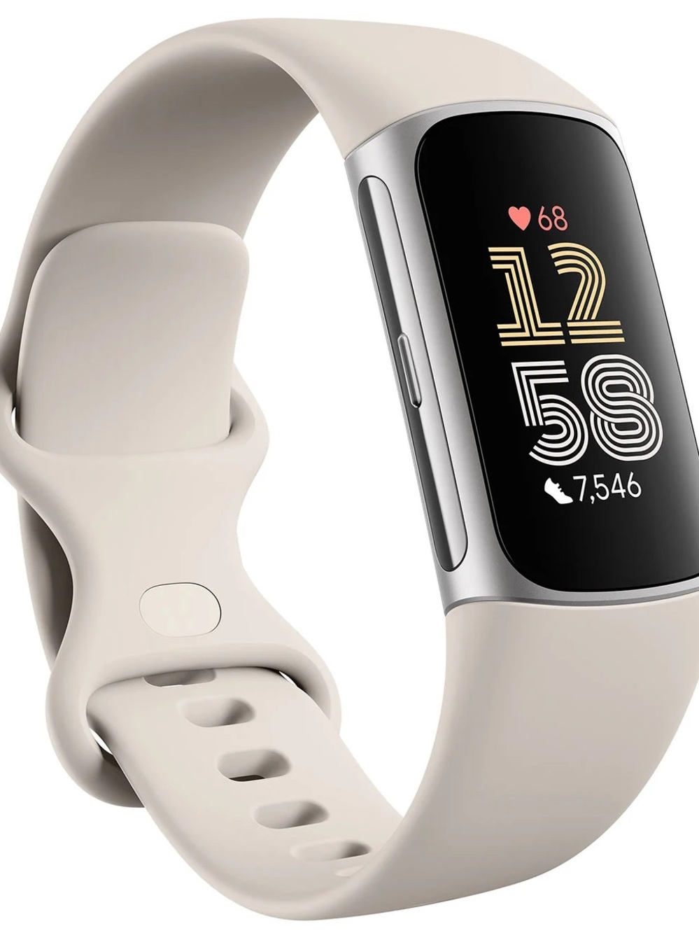 fitbit Charge 6 Tracker - Soft Beige Band with Silver Case